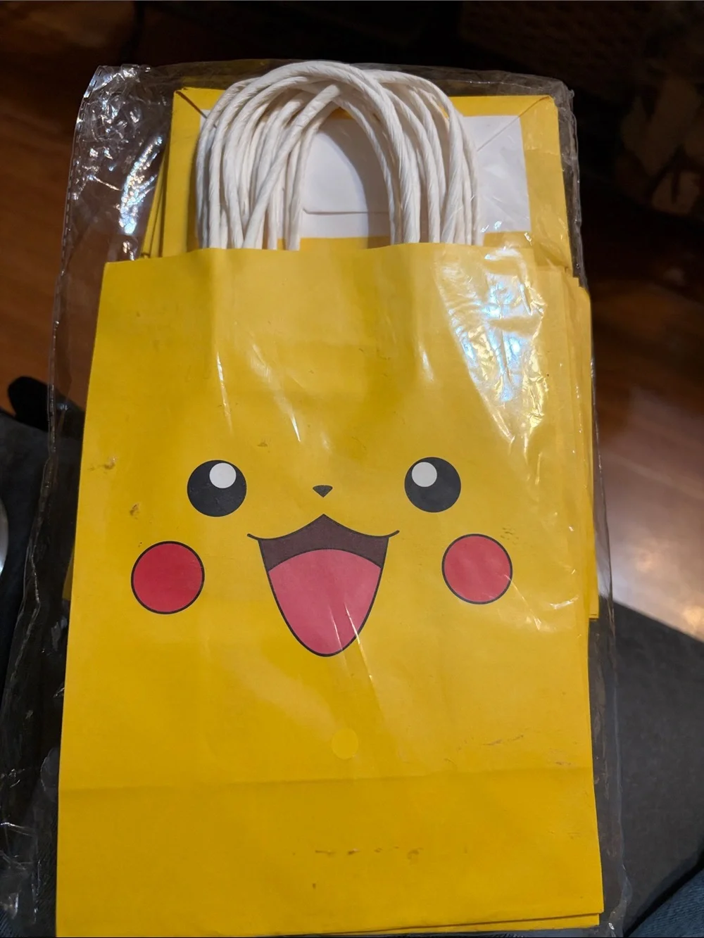 Yellow Pikachu-Style Party Gift Bags with White Handles